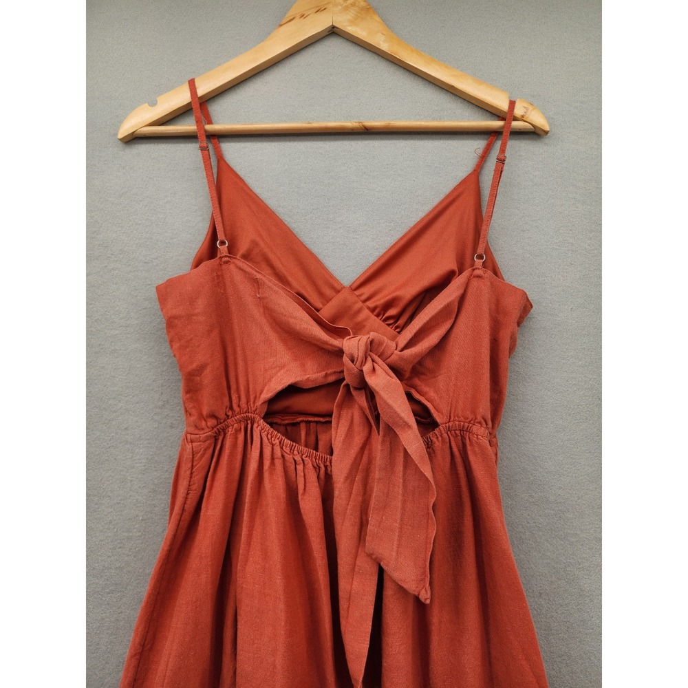 Jessica Simpson Terracotta Linen Blend Tiered Midi Dress Cutout Back Bow Medium - Picture 6 of 11